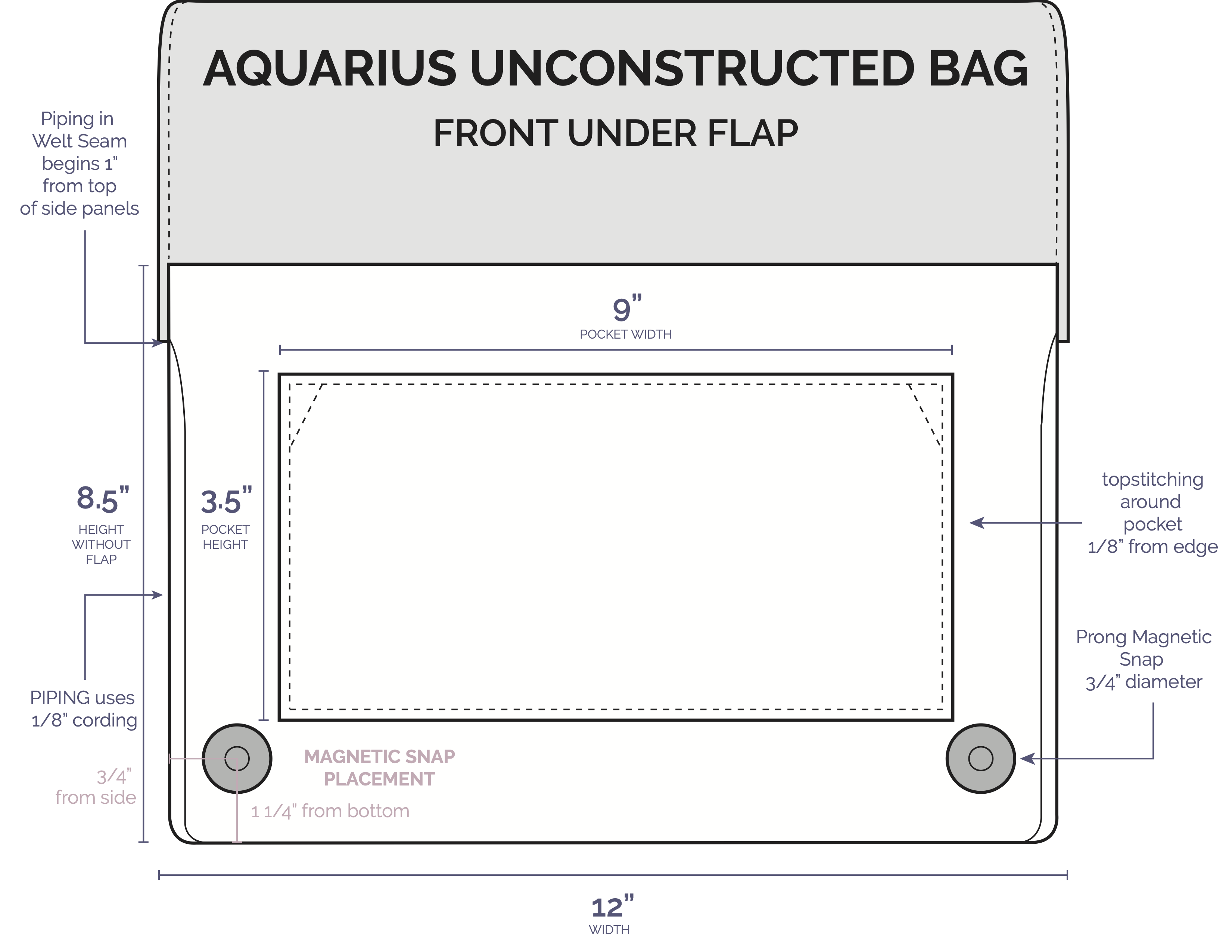 aquarius handbag technical drawing 6